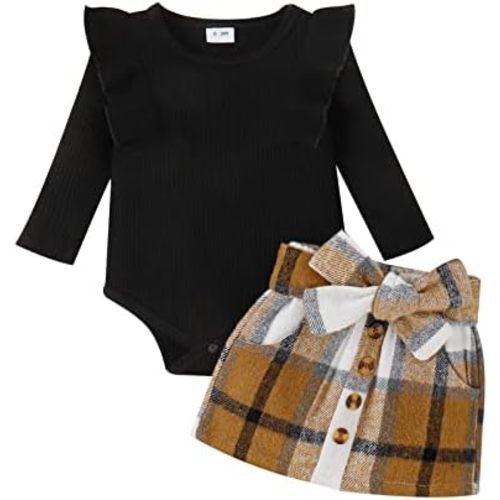 Yccutest Toddler Baby Girl Skirt Outfit Long Sleeve Ruffle Shirt Top Mini Skirt Set 2Pcs Kids Little Girl Clothes Fall Winter