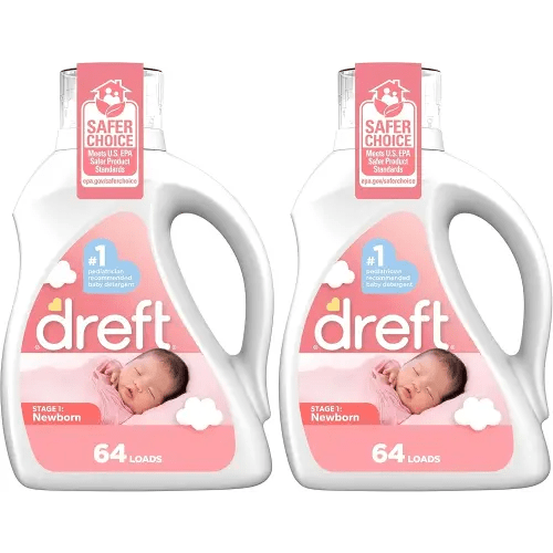 Dreft Stage 1: Newborn Hypoallergenic Liquid Baby Laundry Detergent (HE), Natural for Baby, Newborn, or Infant, 100 Ounces (64 loads) (Pack of 2)