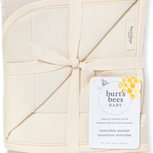 Burt's Bees Baby Reversible Blanket, Nursery, Stroller & Tummy-Time Organic Jersey Cotton Quilted Infant & Toddler Bedding