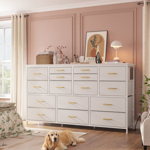 Ebern Designs 16 Drawer Dresser For Bedroom, 51.1" Wide Long Dresser With Charging Station For 60" Tv Stand & Reviews | Wayfair