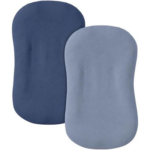 guruixu Muslin Baby Lounger Cover 2 Pack, 100% Cotton Infant Lounger Cover, Soft & Breathable Replacement Slipcover, Compatible with Snuggle Me Newborn Lounger (Navy,Lightblue)