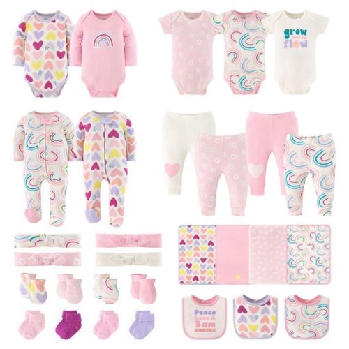 The Peanutshell Pretty Sweet Layette Baby Clothing Set for Girls, 30-Pieces, Pink, Lavender, 0-3 Months