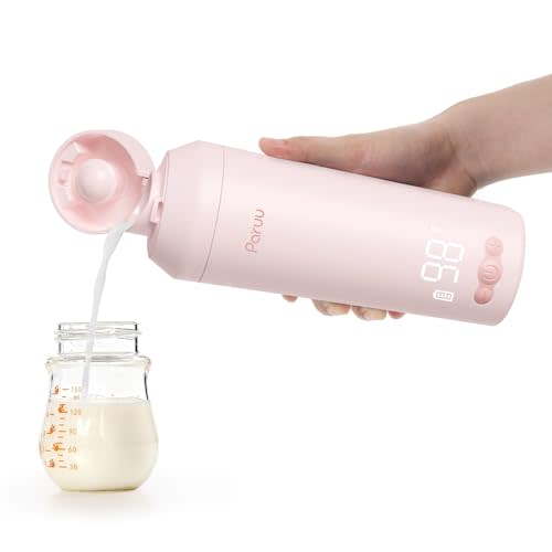 Paruu Portable Bottle Warmer for Travel, Easy-Clean Wide Mouth, Fast Heating for Night Feeding, 7-Temp Control, Large 12oz Capacity, Ideal Gifts for New Parents, Pink