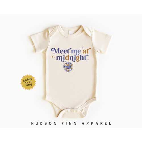 Meet Me at Midnight New Year's Bodysuit, Kids Matching New Years Eve Onesie®, Disco Ball Toddler Bodysuit, Retro NYE Party Bodysuit