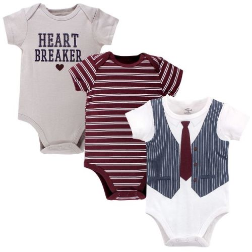 Little Treasure Baby Boy Cotton Bodysuits 3pk, Heart Breaker Navy, 0-3 Months