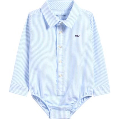 Stripe Cotton Oxford Button-Up Bodysuit, 3-6M