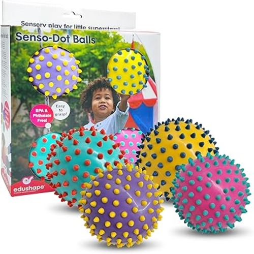 Edushape The Original Sensory Ball for Baby - 4" Senso-Dot Color Baby Ball That Helps Enhance Gross Motor Skills for Kids Aged 6 Months & Up - Pack of 4 Vibrant & Colorful and Unique Toddler Ball