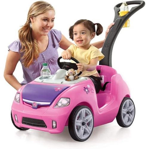 Step2 Whisper Ride II Kids Push Cars, Ride On Car, Seat Belt, Horn, Toddlers Ages 1.5 – 4 Years Old, Max Weight 50 lbs., Quick Storage, Stroller Substitute, Pink