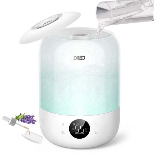 DREO Cool Mist Humidifier for Room, 3.7L Top-Fill & 35H Runtime Ultrasonic Humidifier, Custom Humidity Setting, Light Indicator & Aroma Tray, 26dB Quiet Humidifier for Home, Baby Bedroom, White