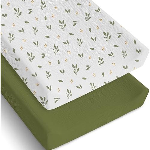 Mi Flor 2 Pack Muslin Changing Pad Cover 16x32x5 inches – Ultra Soft CPC Certified Baby Changing Table Cover with Elastic Corners, 360° Fit, Lightweight, Breathable, Fits Most Changing Pads