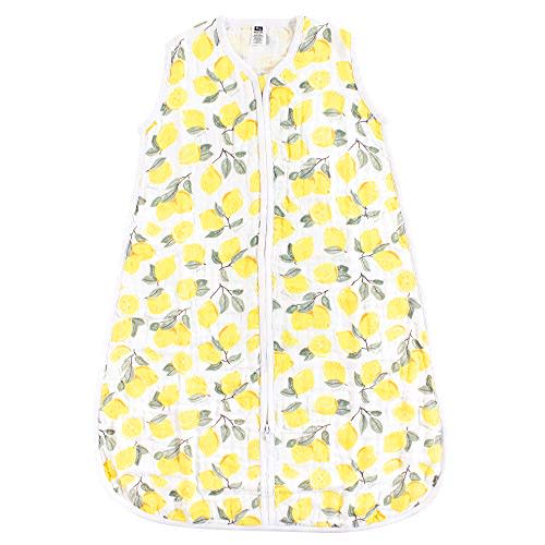 Hudson Baby Unisex Baby Muslin Cotton Sleeveless Wearable Sleeping Bag, Sack, Blanket, Lemons, 12-18 Months