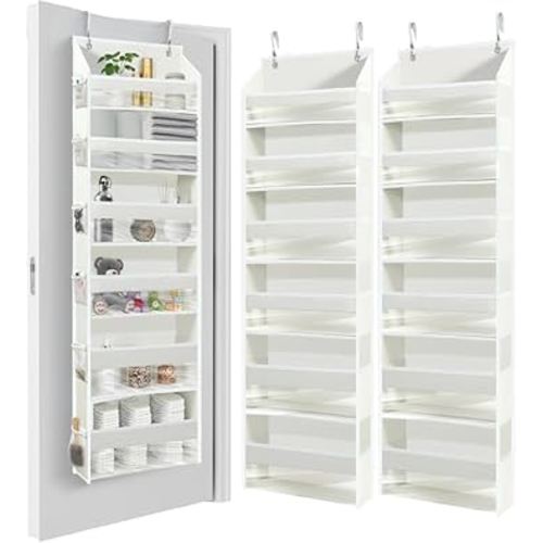 HOMELUX THEORY UPGRADED 6 Tiers Over The Door Organizer Hanging - 100D EXTRA THICK & 50lbs HUGE CAPACITY, 12 Side Mesh Pockets Over The Door Shoe Organizer, Hanging Closet Organizer (Ivory, 2pc)