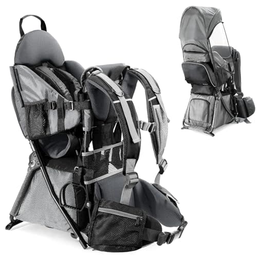 besrey Baby Backpack Carrier, Toddler Hiking Backpack with Safety 3-Height Seat, Adjustable Straps&Waist Belt, Foldable Frame Lightweight Large Capacity Child Carrier for Hiking (Silver Grey)