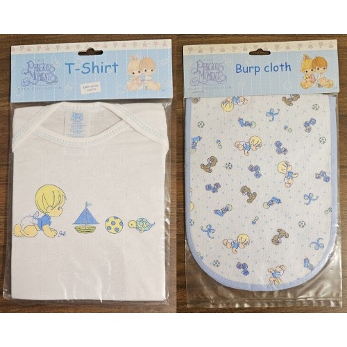 Vintage Baby Boy Size 0-3 Months T-shirt & Bib Precious Moments Quiltex New