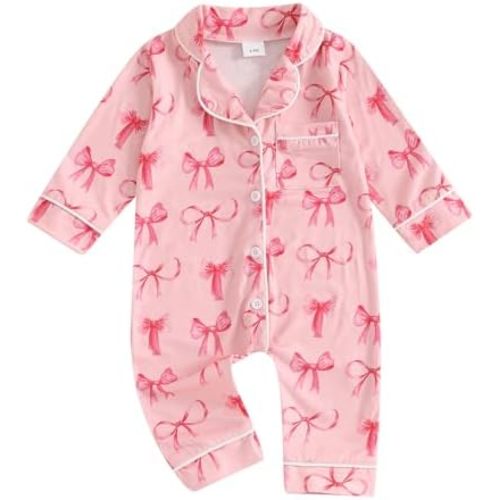 Balaflyie Baby Girl Button Down Pajamas Romper One-Piece Jumpsuit Long Sleeve Sleeper Infant Sleepwear