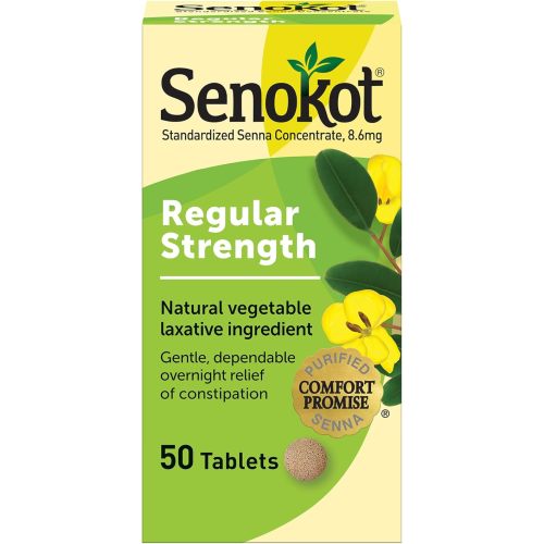 Senokot Regular Strength Senna Laxative Tablets Constipation Relief for Adults, 50 count