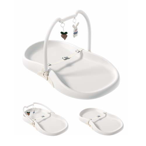 Babyomi Baby Changing Pad with Waterproof and Wipe-Clean PU Cover, Non-Slip Portable Diaper Changing Mat with Hanging Toy Bar and Safety Belt for Dresser & Table, Beige