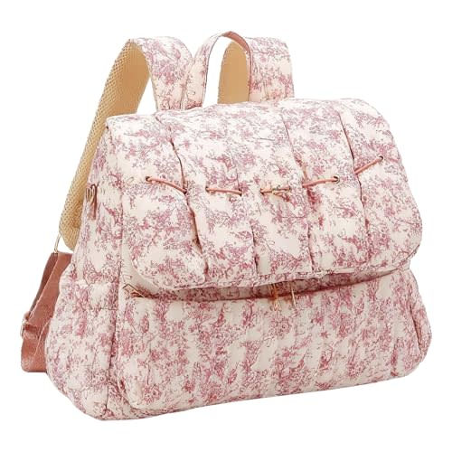 YFGBCX Floral Quilted Diaper Bag Backpack for Mom Multi-Functional Travel Baby Bag with Stroller Straps Maternity Purse (Red)