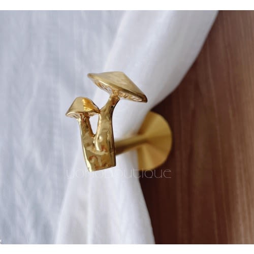 Solid Brass Mushroom Curtain Holdback - Wall Mounted Tie Back -QHKHAND019