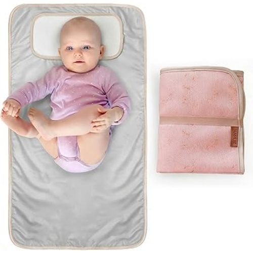 Hamur Home Portable Changing Pad – Waterproof, Washable & Easy Wipe Clean, Foldable Travel Baby Changing Mat for Diaper Bag, Compact & Lightweight, Must-Have for Newborns (Solid Pink)