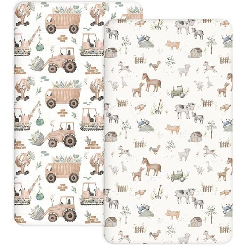 Bedside Bassinet Sheets 2 Pack, 33 x 20 Fitted Bedside Sleeper Sheets, Ultra Soft Breathable Polyester, Ideal for Baby Girl or Boy and Newborns (Little Farm, Bedside Sleeper Sheet)