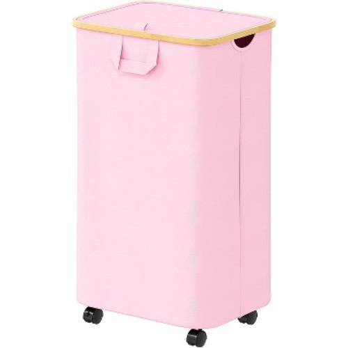 Laundry Hamper with Wheels and Lid - 100L Rolling Clothes Basket with Bamboo Handle, SpaceAid Large Laundry Organizer for Bedroom, Bathroom, Dorm