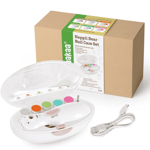 Haakaa Happii Bear Rechargeable Baby Nail Trimmer Set with LED Light | Baby Nail Filer and Baby Nail Clippers | Electric Infant Nail Trimmer Kit for Newborn, Infant, Toddler, Adult