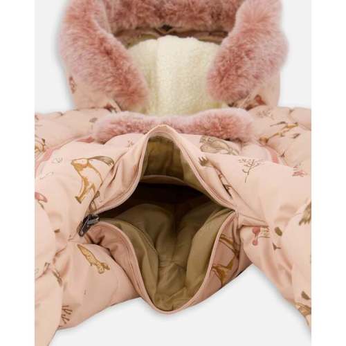 One-Piece Baby Layette Snowsuit Designed for Car Seat, Pink Printed Animal - Deux par Deux | Maisonette