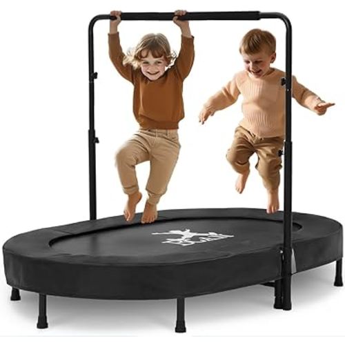 BCAN 56'' Kids Trampoline Indoor, Double Trampoline with Adjustable Handle for Kids,Max Load 250bls Mini Trampoline