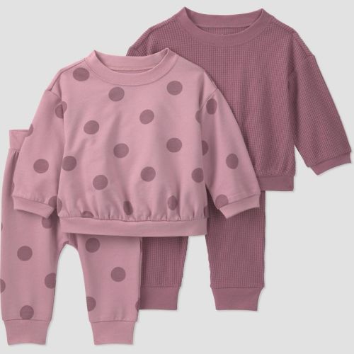 Carter's Just One You® Baby Girls' 4pc Polka Dot Sweatshirt and Joggers Set - Plum Purple 3M
