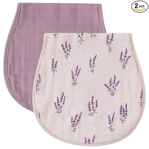 LifeTree Muslin Baby Burp Cloths - Ultra Soft 2 Pack Organic Cotton Large 22'' by 10'' Absorbent Milk Spit Up Rags - Burping Cloths for Newborn, Girls Boys (Lavender & Mauve)