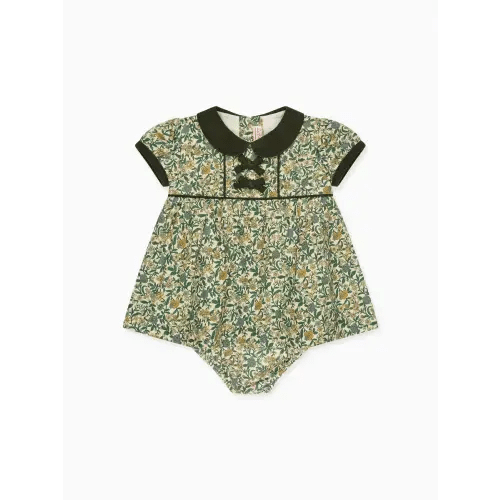 Bottle Green Floral Portia Baby Girl Set | La Coqueta Kids UK