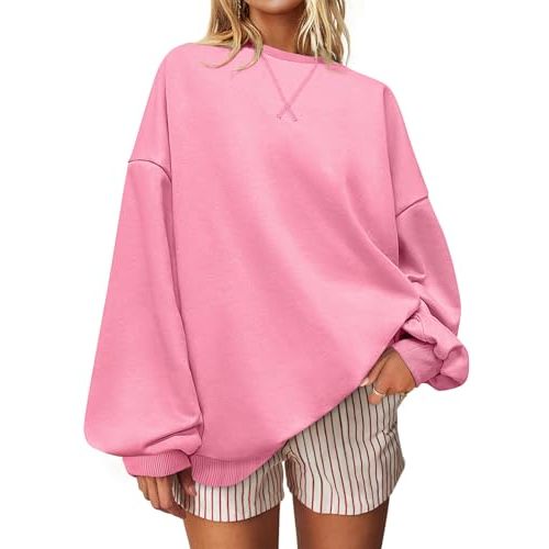 UEU Women Oversized Striped Crewneck Sweatshirt Long Sleeve Color Block Pullover Tops Casual Loose Workout Shirt