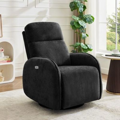 Hyleory Chenille 3-Position Swivel Power Nursery Recliner with USB and Induction Light Strip for Living Room