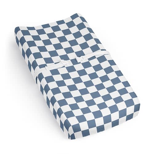Sweet Jojo Designs Baby Changing Pad Cover Sheet (Blue Gingham Checkered Plaid) for Boys, Infant/Newborn Diaper Change Table Mat Covers (Vintage, Classic, Checkerboard, Geometric, Minimalist, Retro)