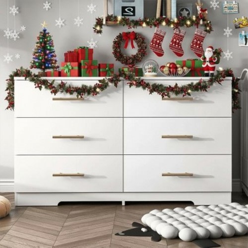 Resenkos Storage Dressers Organizer for Bedroom, Wood 6 Drawers Dresser Chests, White