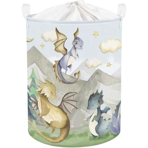 63L Large Dragon Kid Laundry Hamper with Handle for Boy Girl Collapsible Clothes Toy Storage Basket with Lid for Bedroom Bathroom Nursery