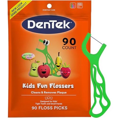 DenTek Fun Flossers – Kids Floss Picks with Wild Fruit Flavor, 90 Count