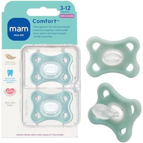 MAM Comfort Baby Pacifier 3-12 Mths Lightweight One-Piece Silicone 2 Pack