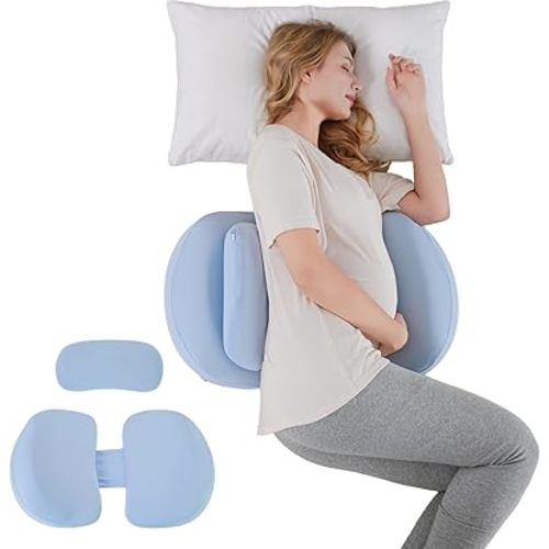 Pregnancy Pillows for Sleeping, Memory Foam Maternity Pillow with Cooling Pillowcase, Support for Back Belly HIPS, Portable& Adjustable Travel Wedge Pillow for Pregnant Women Blue