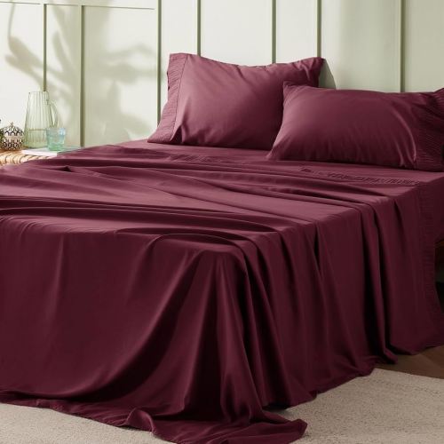 Bedsure Full Size Bed Sheets - 4 Pieces Soft Full Sheet Set - Breathable & Cooling - Hotel Luxury - Easy Care Polyester Microfiber Bedding for Women, Men, Red