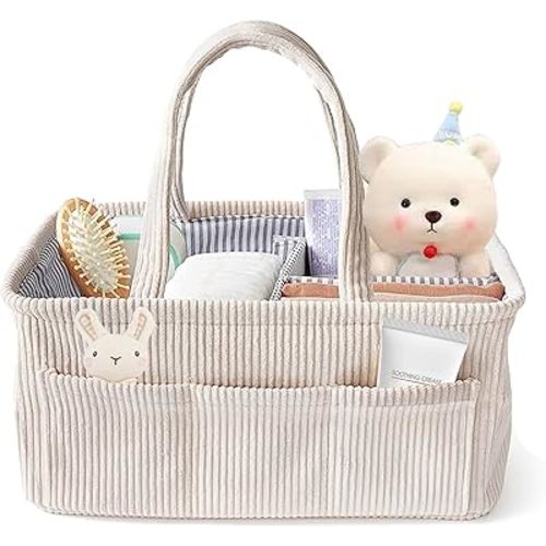 Baby Nappy Caddy Diaper Caddy Organizer, Baby Storage Basket for Diapers and Wipes, with Removable Inserts Nursery Storage Basket, Baby Shower Basket, 38 x25 x18 CM (Beige)