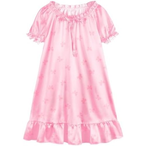 Toddler Girls Nightgowns Satin Princess Nightgown Lace Short Sleeve Night Gowns Sleepwear for Kids Girl