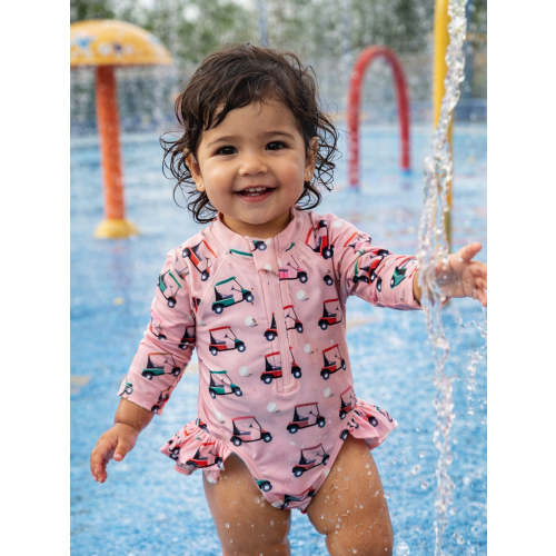 Pink Golf Cart / Skipper Rashguard Swimsuit / UPF 50+