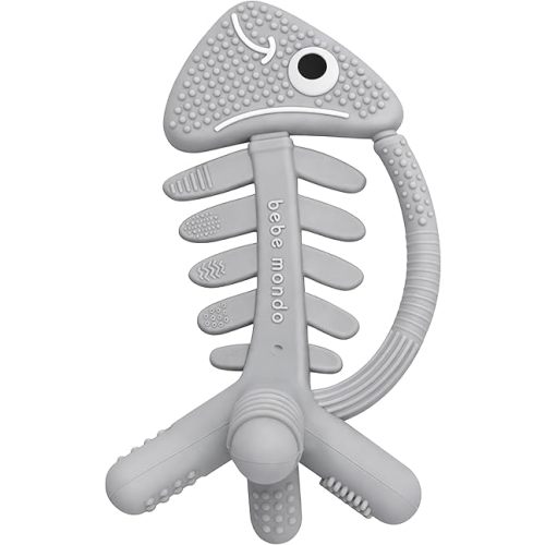 3 in 1 Infant Toys, Baby Teething Toys 3–6 6–12 Months, Teethers for Babies 0–3–6–12 Months for Teething Relief, Baby Gift, Baby Teether Toys, Silicone Sensory Toys, USA Patent Pending, Fish (Gray)