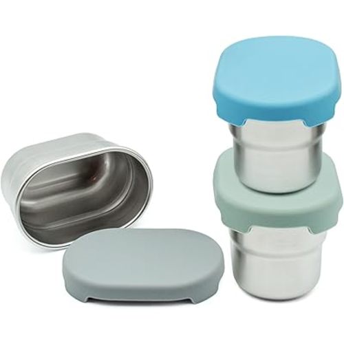 WeeSprout Stainless Steel Dip Containers with Leakproof Silicone Lids - 3 Pack - 2.7 Oz Reusable Snack & Sauce Cups - BPA-Free, Dishwasher & Freezer Safe Bento Box Lunch Boxes & Meal Prep Accessories