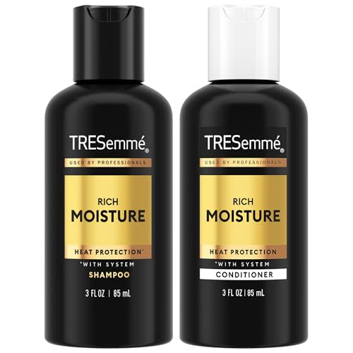 TRESemmé Rich Moisture Travel Shampoo & Conditioner, 3 Oz Ea | Moisturizing Travel Hair Care Set for Dry Hair | TSA-Friendly Sizes for Travel and Gym Bags
