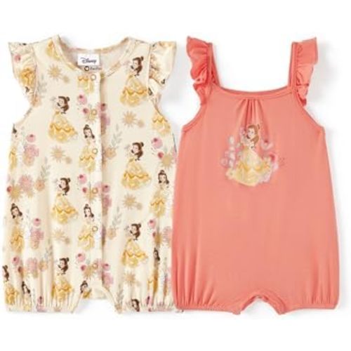 Disney Baby Girls Viscose Made from Bamboo 2 Packs Breathable Bodysuit with Ruffle Sleeves Romper Newborn to Infant