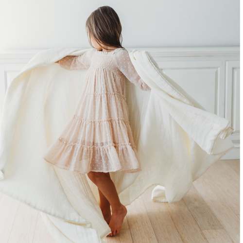 Organic Baby Blanket Muslin - Ivory + Ivory Lace - Open Box