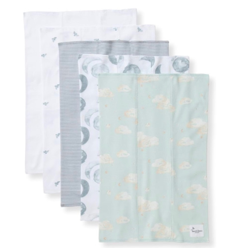 Burts Bees Baby Infant Burp Cloths, 100% Organic Cotton Extra Absorbent Soft Fabric Drool Cloths, 5-Pack Newborn Must-Have Essential Large Burping Cloths, One Size 17 x 11.75 Inches